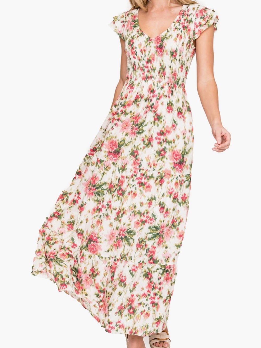 GIBSONLOOK Floral Smocked Maxi Dress